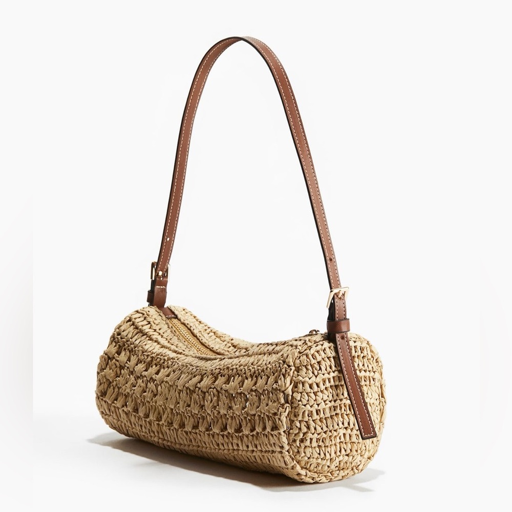 Rare H&M Braided Paper Straw Tubular Shoulder Bag - Picture 2 of 3